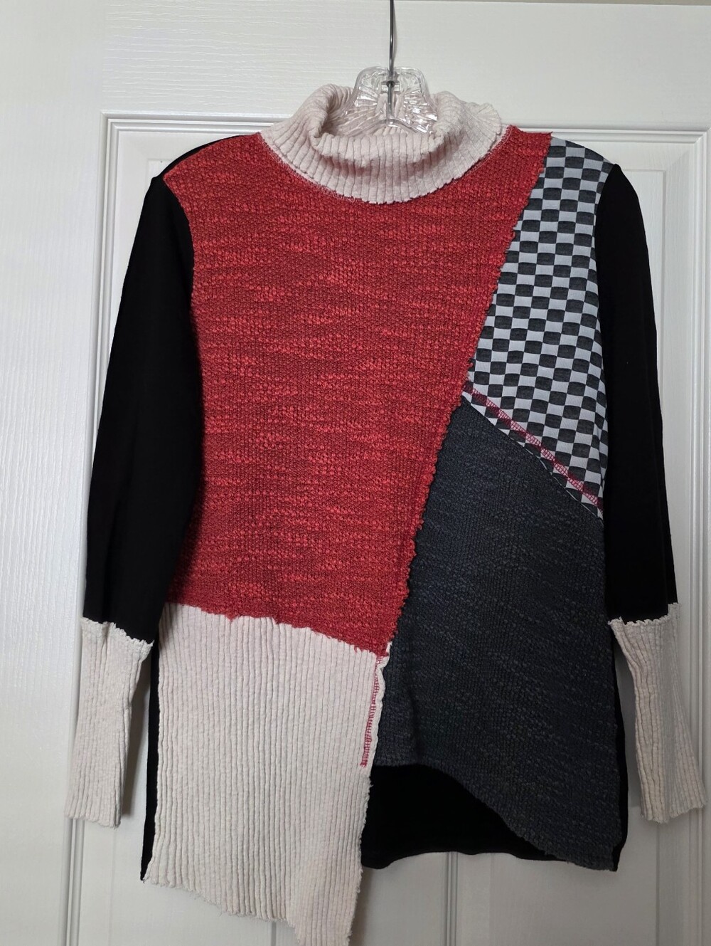 Pete Collection Mixed Knit Patchwork Mock Neck Tunic Sweater | Size S